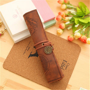 PU Leather Creative Retro Luxury Treasure Map Pencil Cases Roll Pen Bag - Better Days